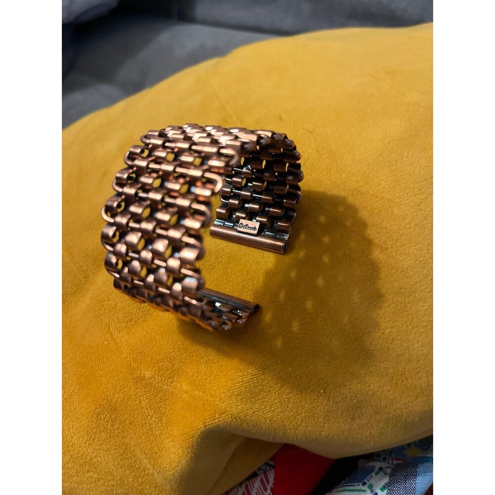 Vintage Renoir Solid Copper Wide Chunky Woven Cuff Bracelet Modernist Signed